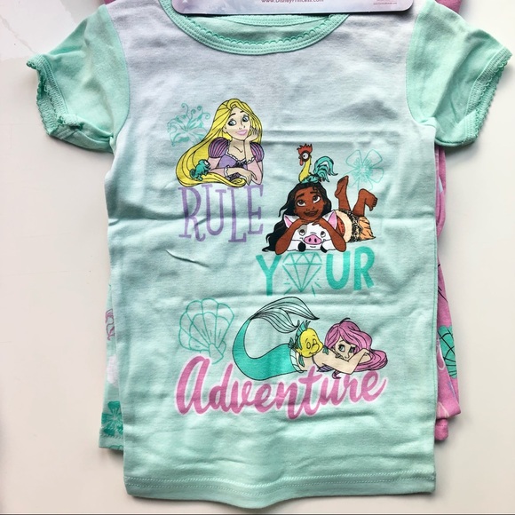 NEW Girl’s Disney Princess 4-piece Pajamas set -pink/mint - Picture 8 of 10